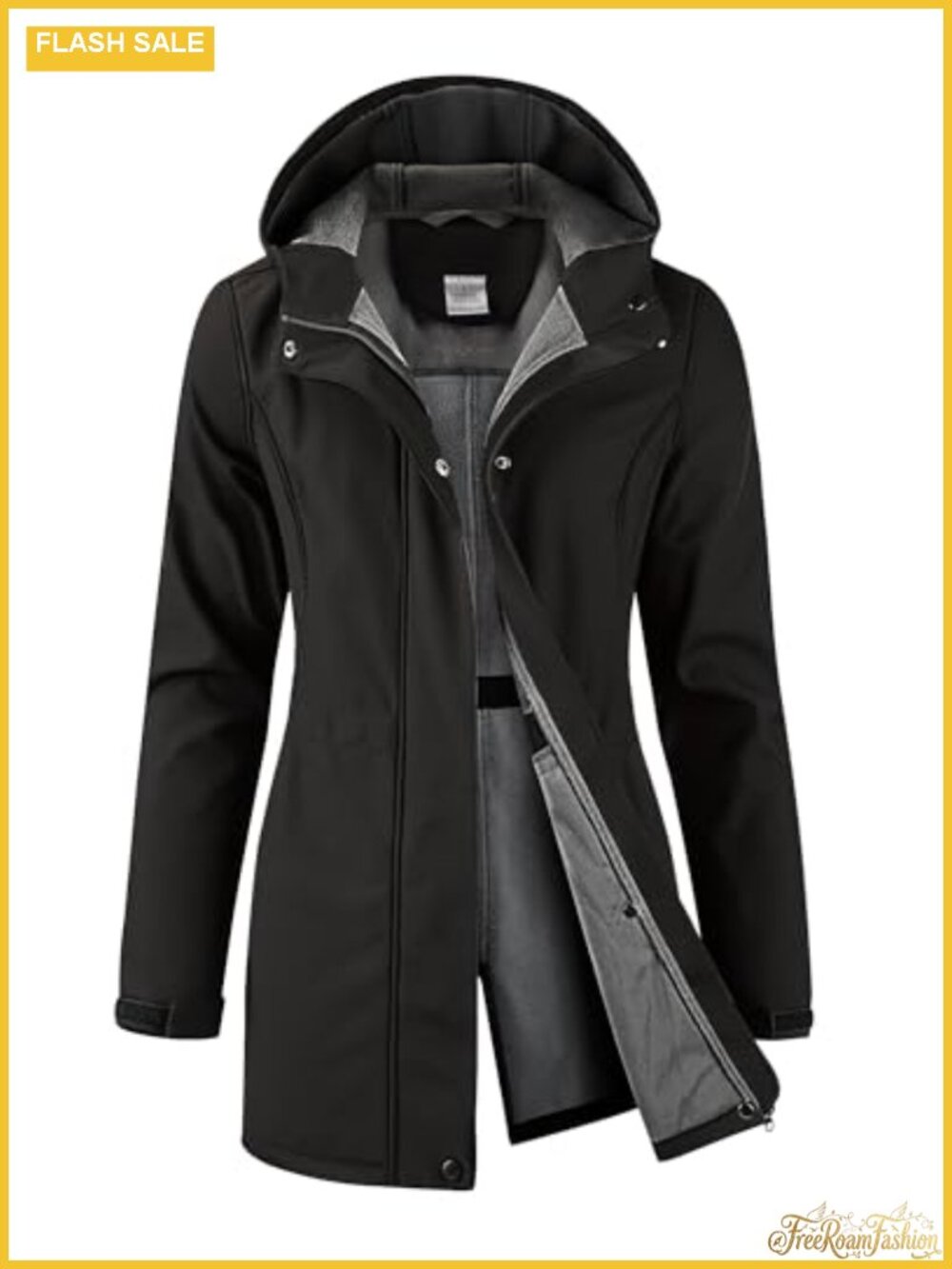 Waterproof Softshell Rain Jacket Fleece Lined Hood Long Coat